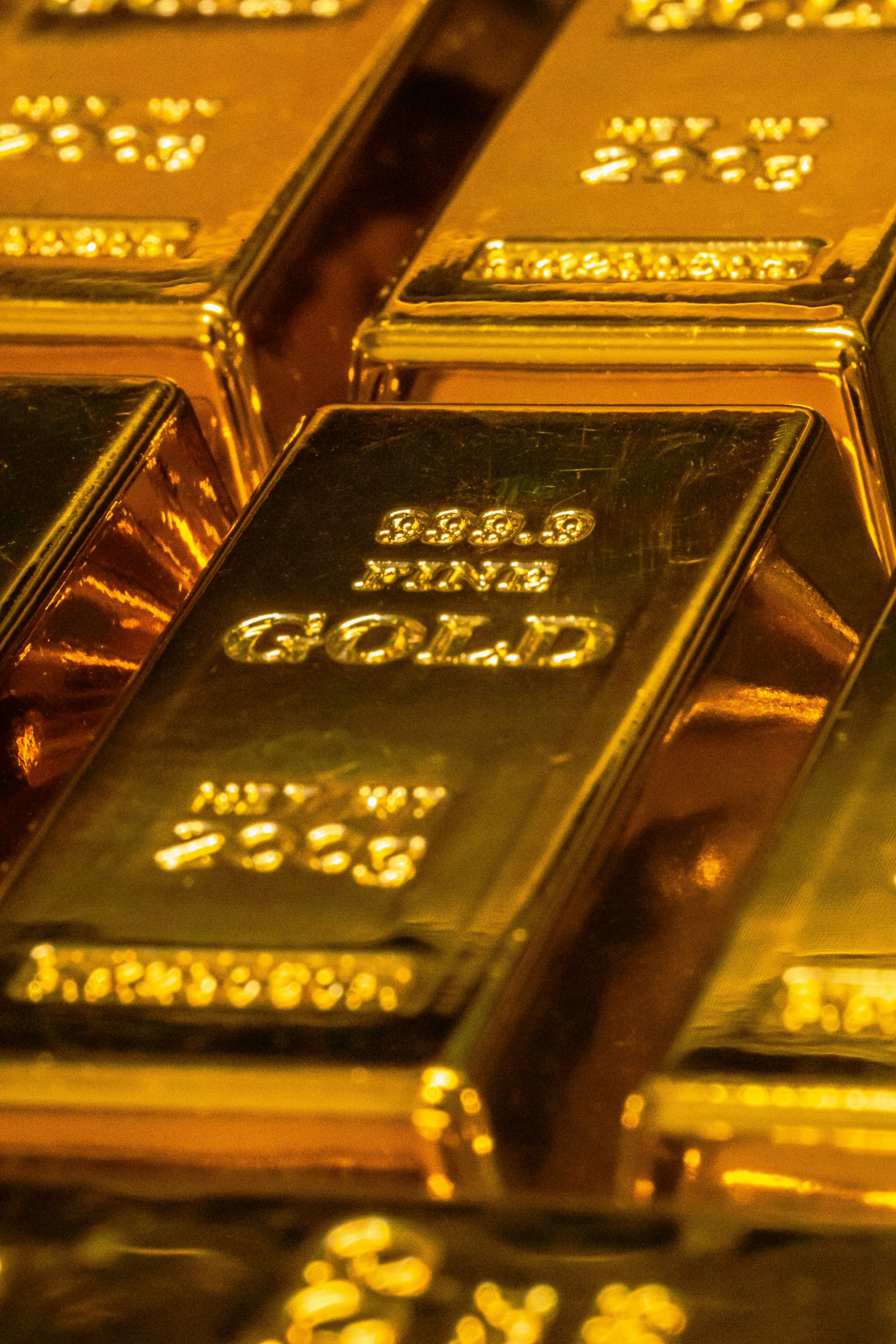 Close-up of a 999.9 fine gold bar