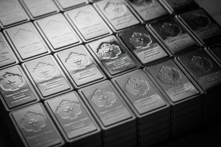 Rows of silver bullion bars