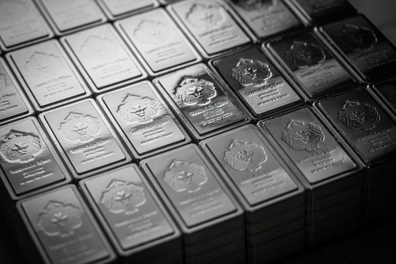 Rows of silver bullion bars