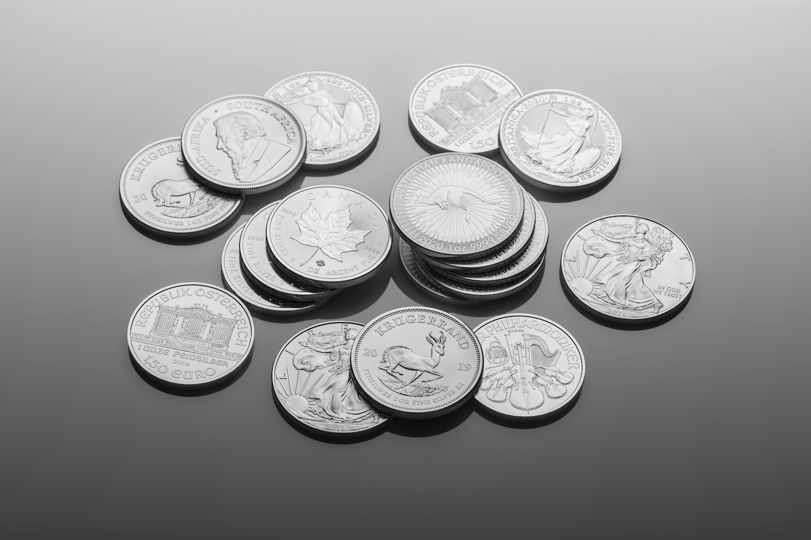 Pile of silver bullion coins