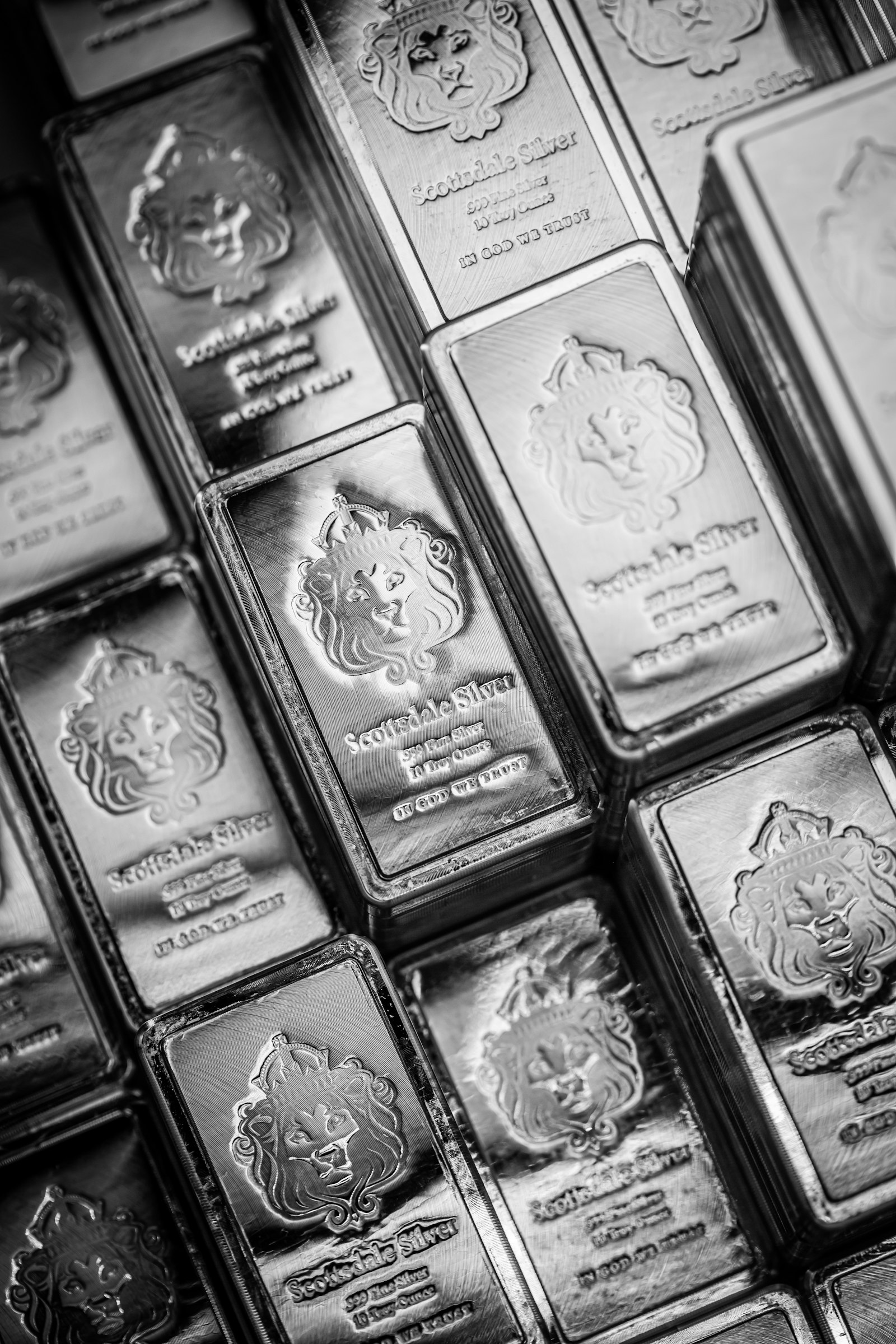 Stacked silver bullion bars
